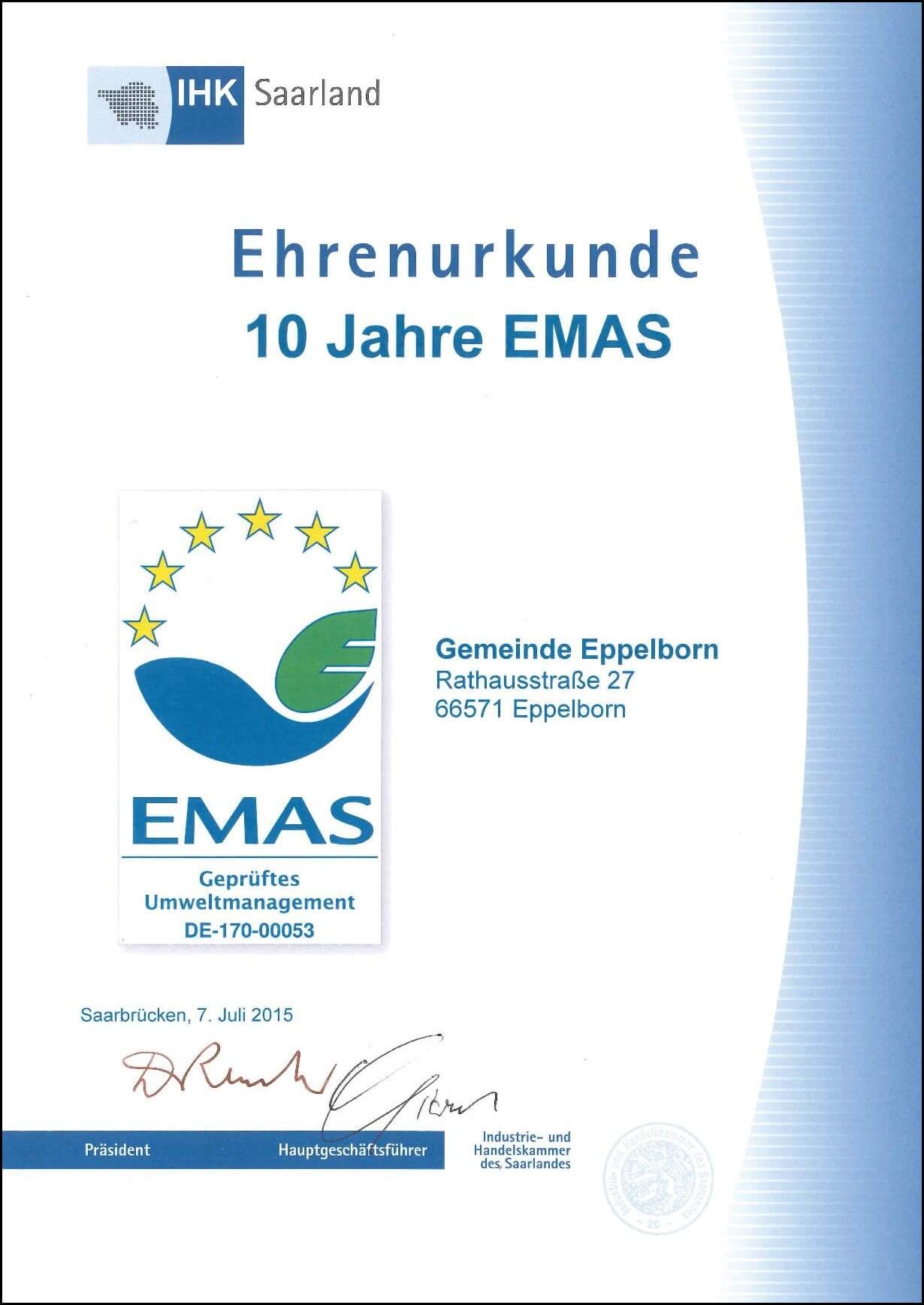 EMAS Zertifizierung Gemeinde Eppelborn